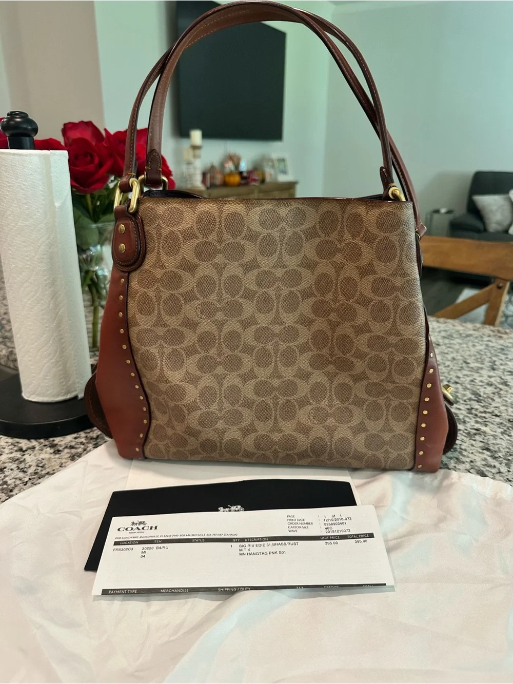 Coach Signature Canvas Shoulder Bag in Brown and Saddle